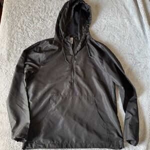 Black Windbreaker Anorak Half Zip Lightweight Hooded Jacket Streetwear